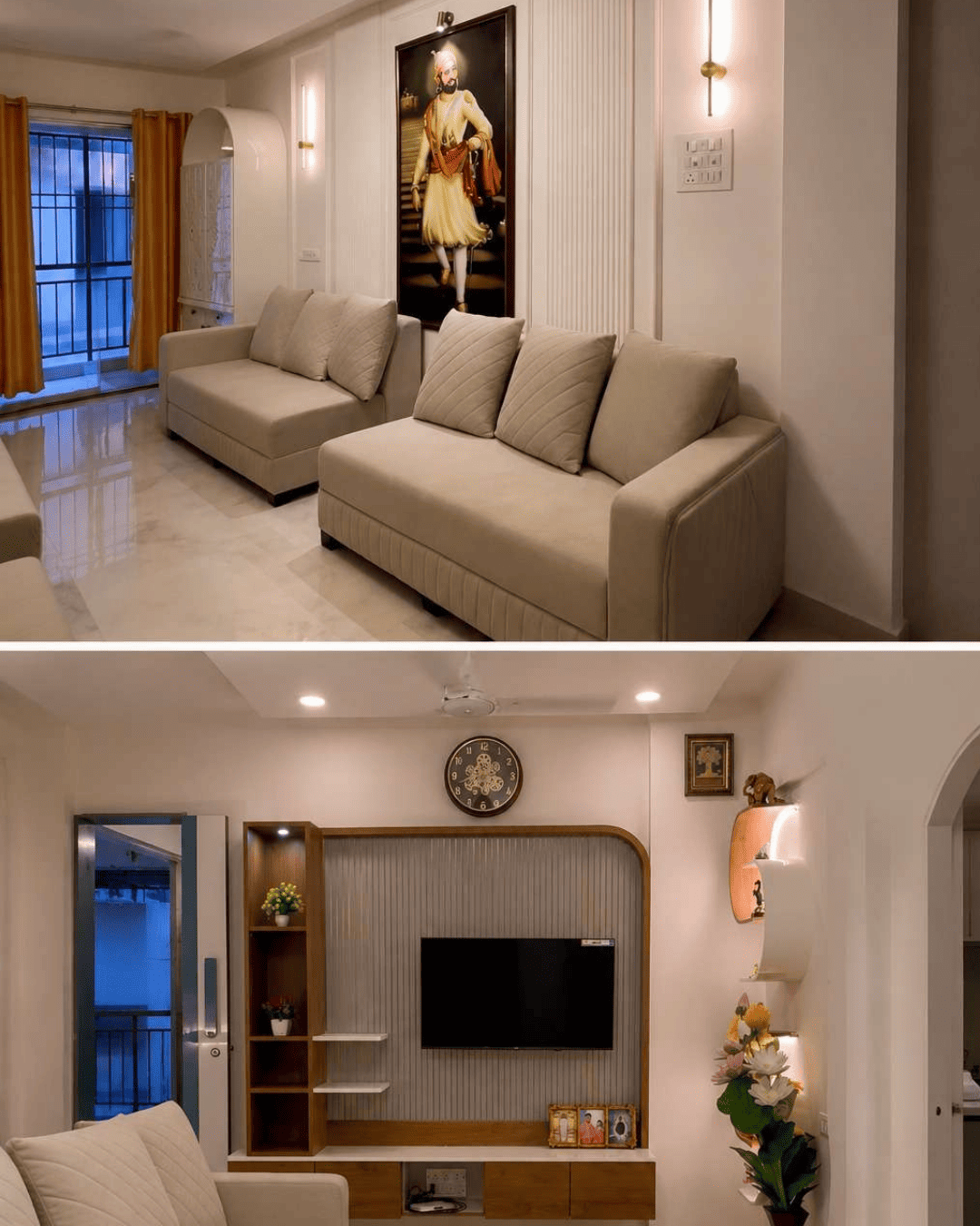 Raut House — warm living room and TV unit